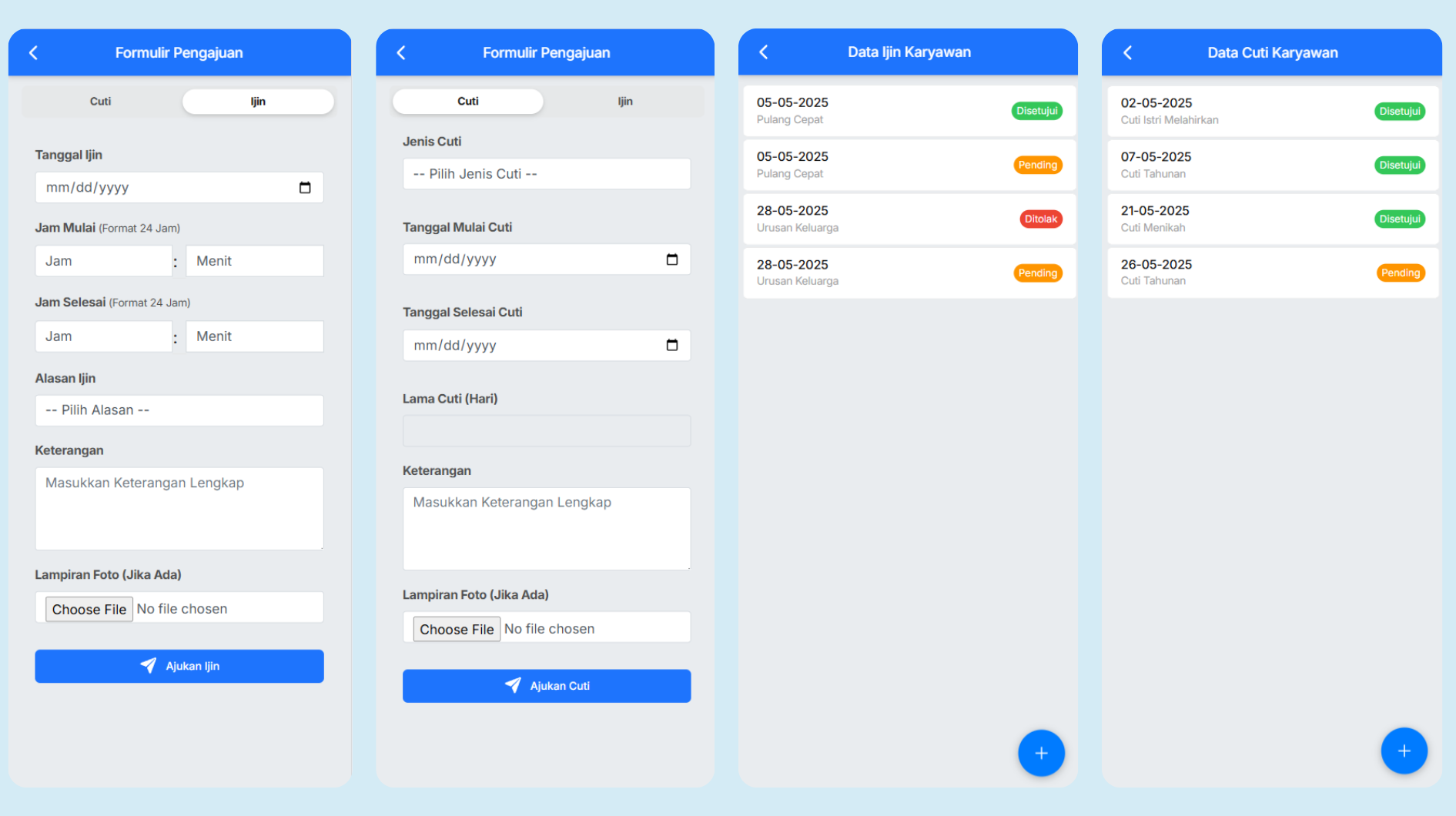Leave and Permission Request Page & Leave and Permission History Page
